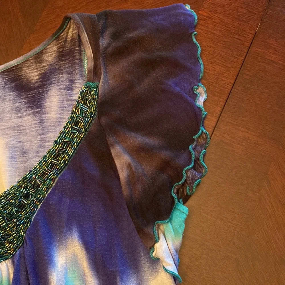 Venus Size L Tie Dye Flutter Sleeve Beaded Boho Top